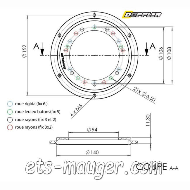 PORTE COURONNE DOPPLER OPEN PEUGEOT MBK Ø 94 mm ALU