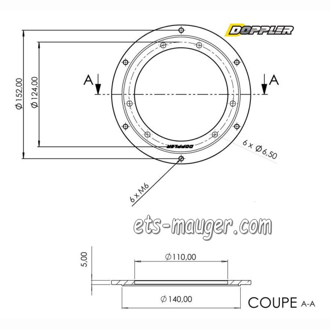 PORTE COURONNE DOPPLER OPEN MOTOBECANE  88 / 89 Ø 110 mm ALU