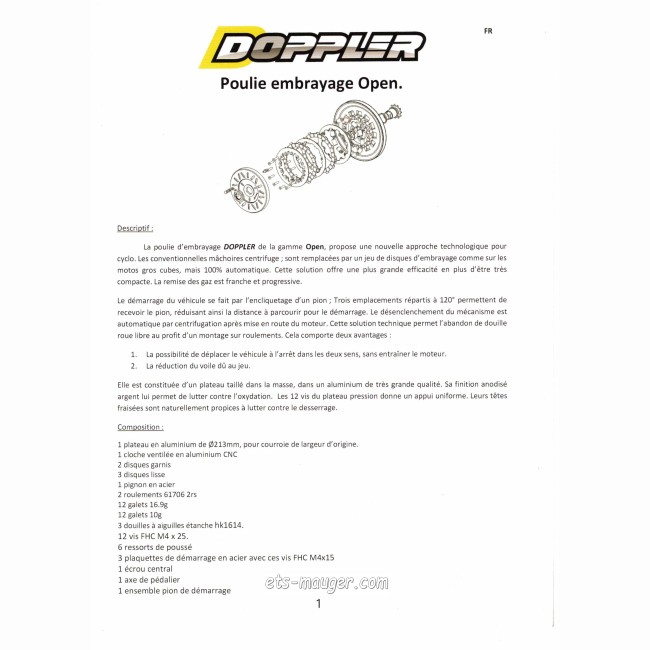 Poulie embrayage  DOPPLER OPEN Peugeot 103 SP / MVL / VOGUE