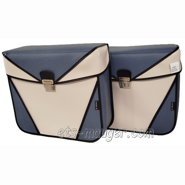 Sacoche type S16 bicolore Bleu  / crème à sangle (la paire)