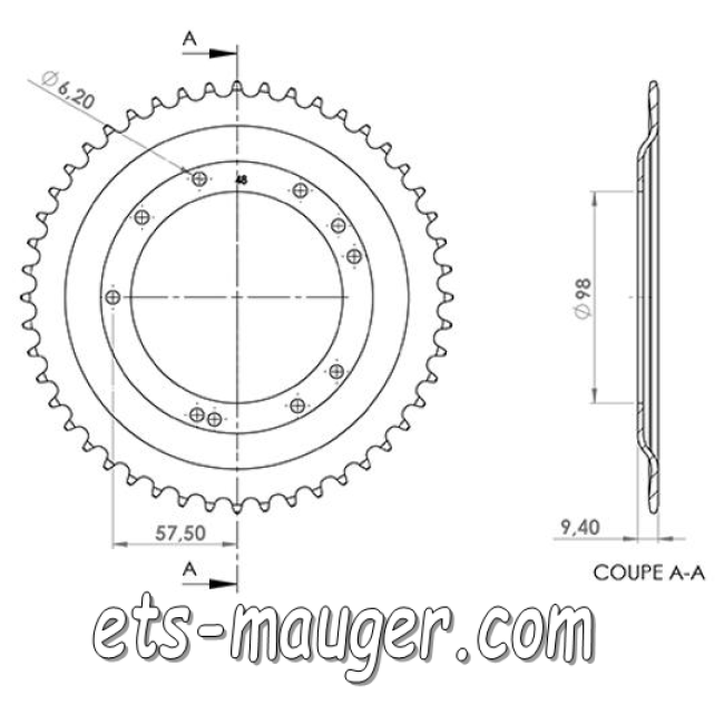 Couronne ø 98 mm 42 dents NOIR MBK 51