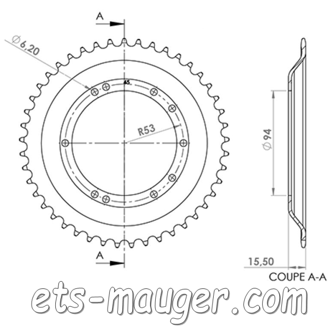 Couronne ø 94 mm 48 dents Peugeot bâtons tôle